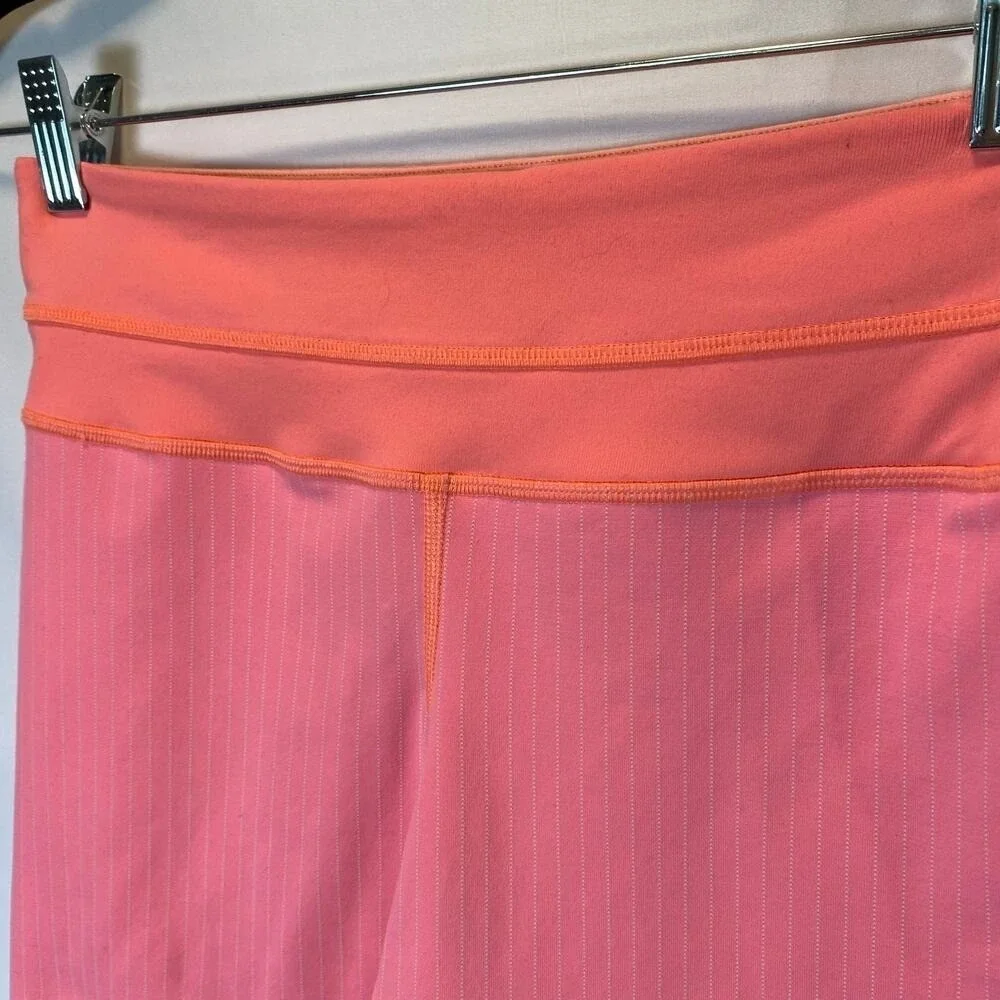 Lululemon Reverse Groove Bike Short Women's 4 Tall Coral Stripe Athletic Stretch